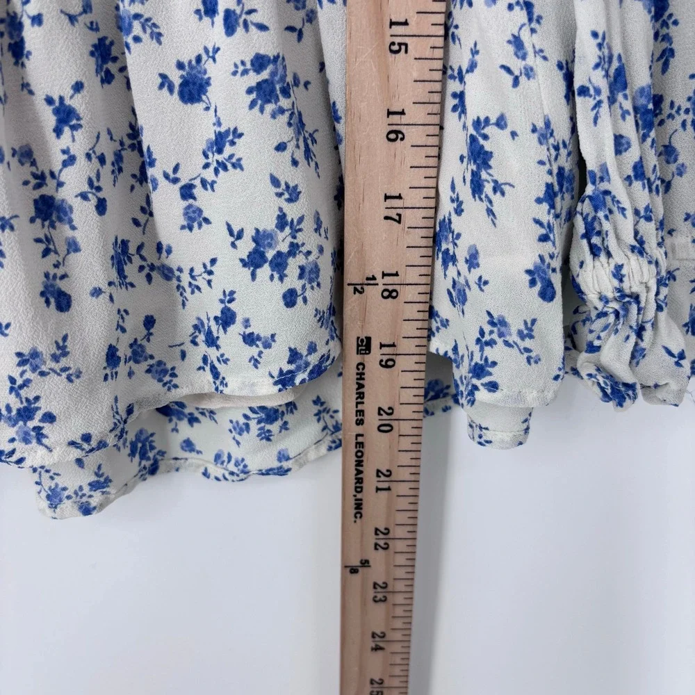 Reformation Braelyn Floral Top Womens L Blue Smocked Peplum Tie Back Blouse
